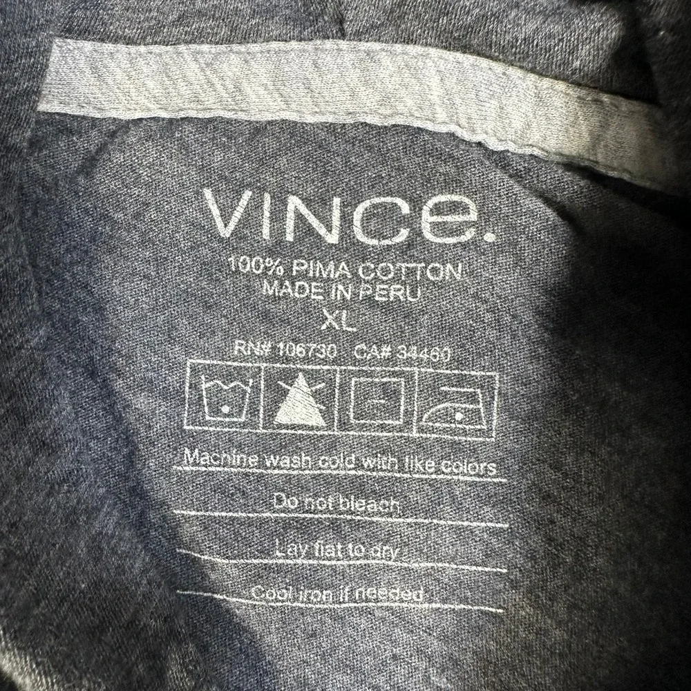 Vince Mens XL Double Layer Pima Cotton Long Sleeve Hoodie Two Tone Grey Pullover